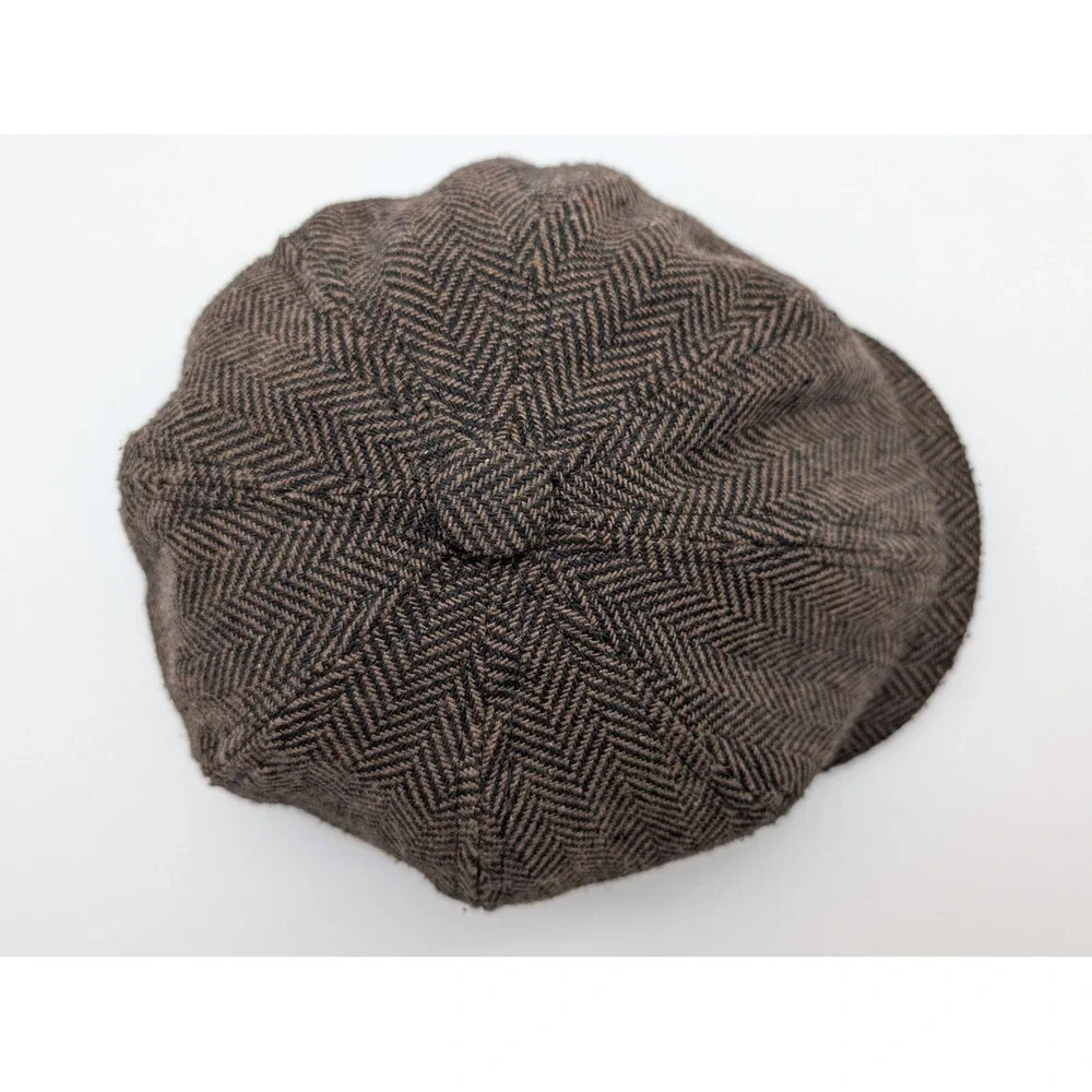 Basic Blues Brown Herringbone Newsboy Cap Flat Hat Size 60